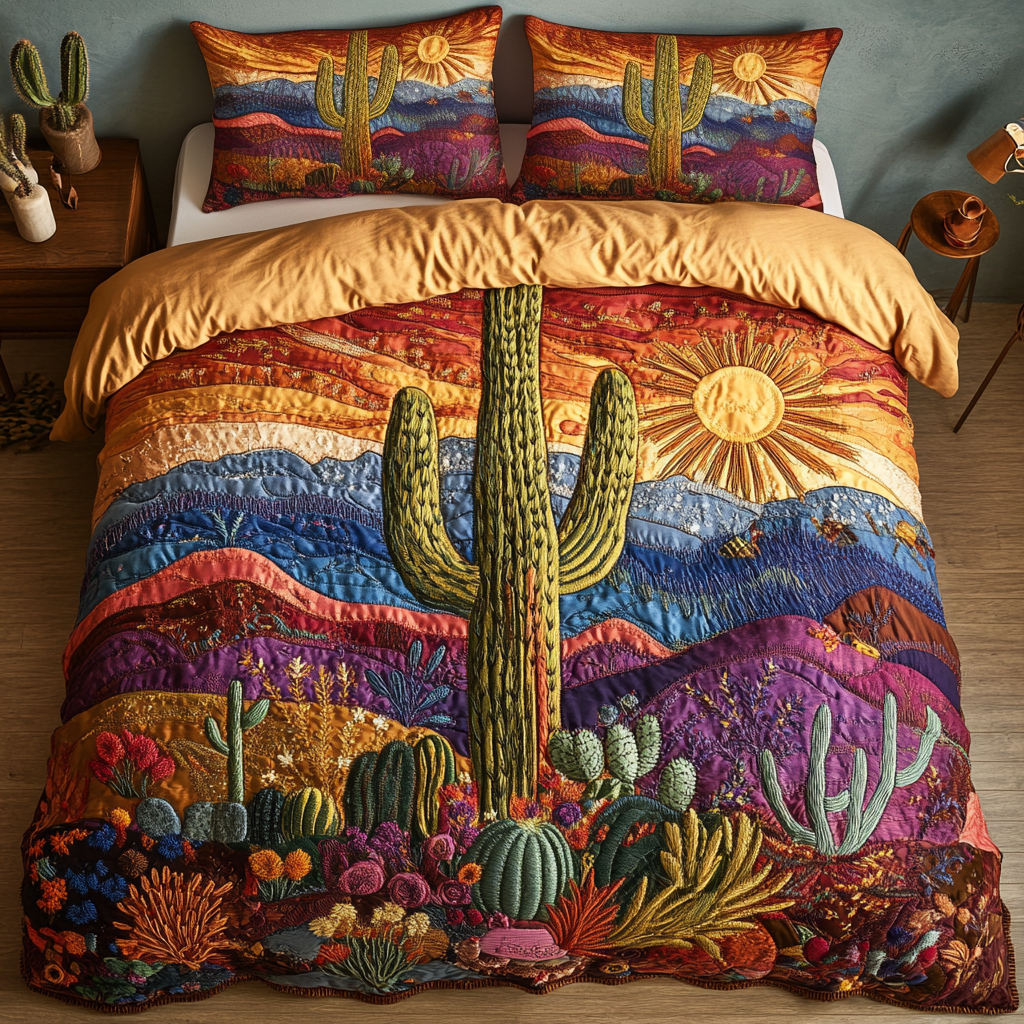 Desert Bloom Quilted Bedding Set Cool Bedroom Decor Best Cactus Related Gifts