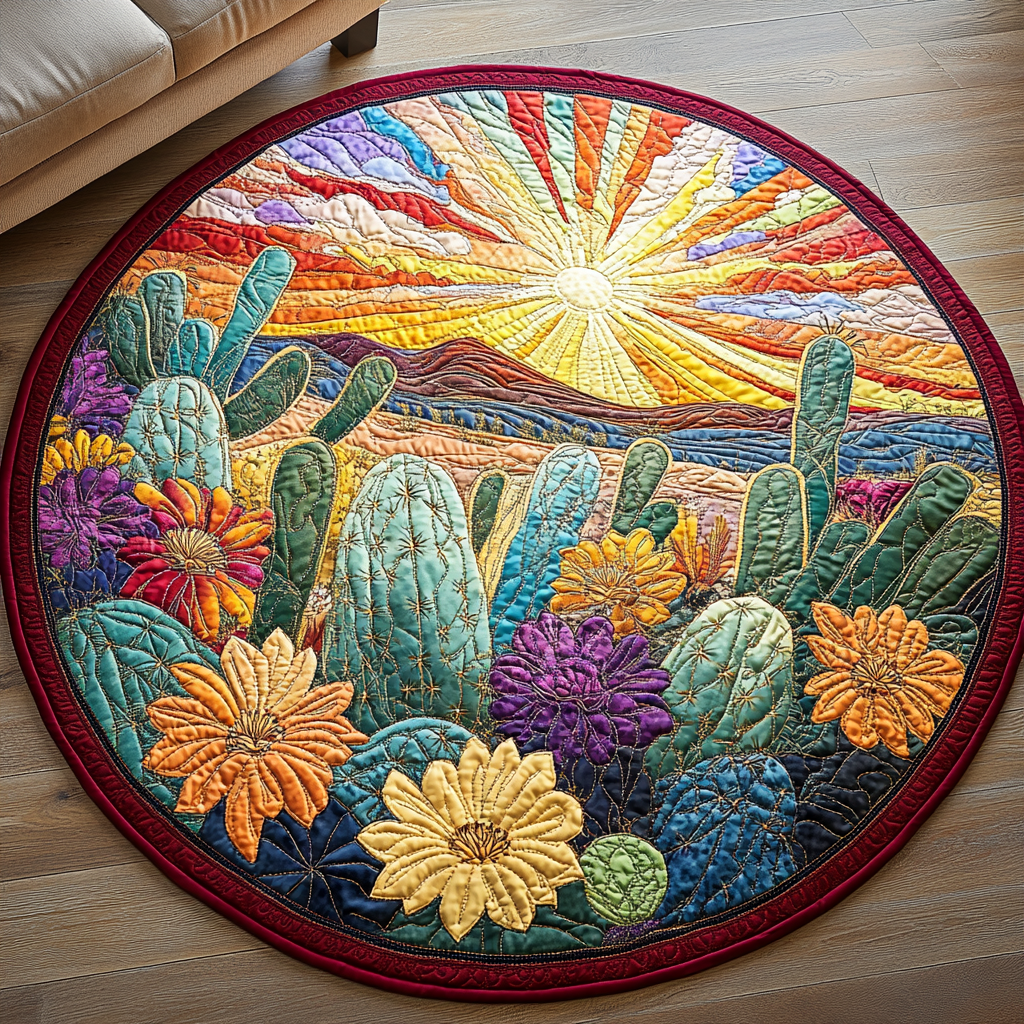 Desert Bloom Quilted Round Mat Circle Mat Cactus Themed Birthday Gifts
