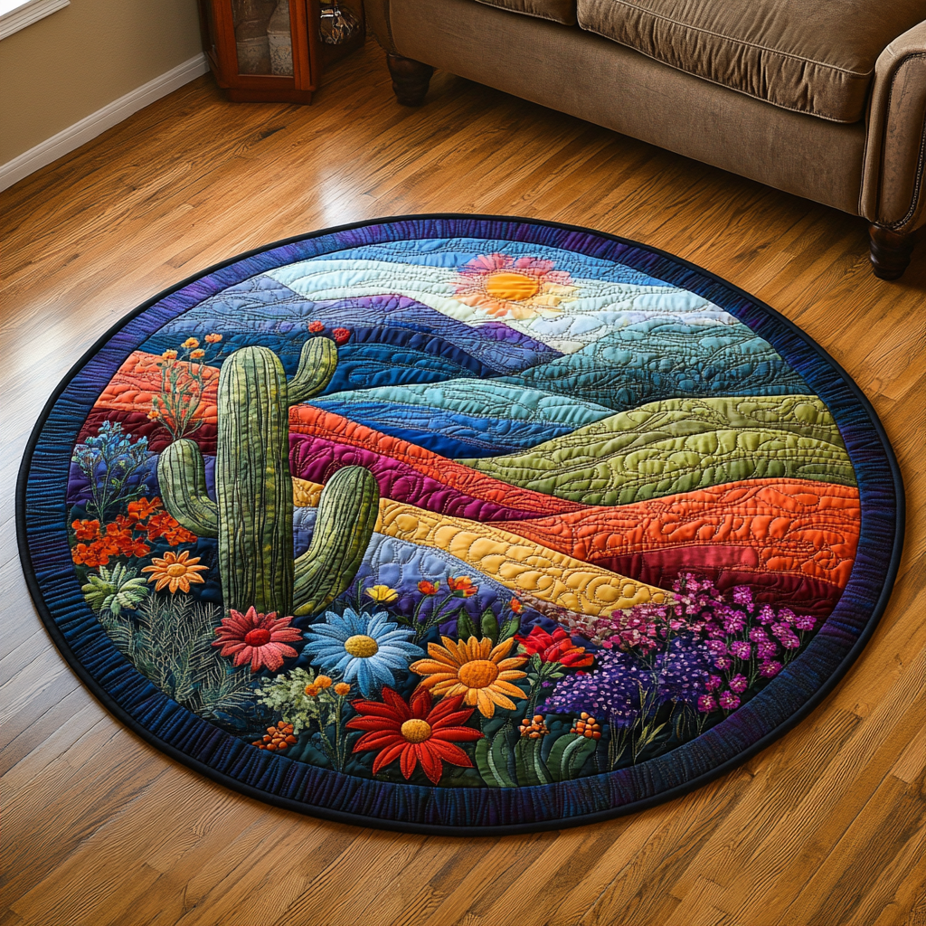 Desert Bloom Quilted Round Mat Circle Rugs Small Useful Gifts For Mom