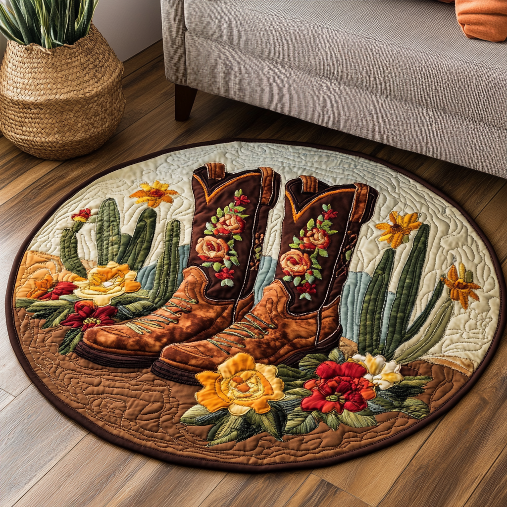 Desert Bloom Quilted Round Mat Floor Mat Round Western Cowboy Gifts For Dad
