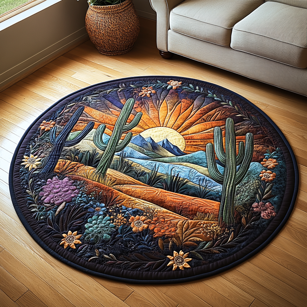Desert Bloom Quilted Round Mat Round Floor Mat Cactus Gifts For Ladies