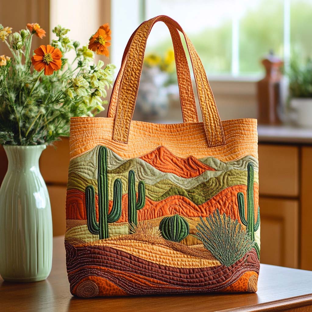 Desert Cactus Light Quilted Tote Bag Best Tote Handbags Mother's Day Gift Ideas For Wife