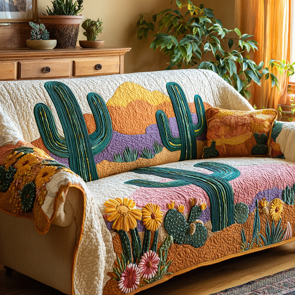 Desert Cactus Quilted Sofa Cover Living Room Furnishing Ideas Gifts For Your Mom