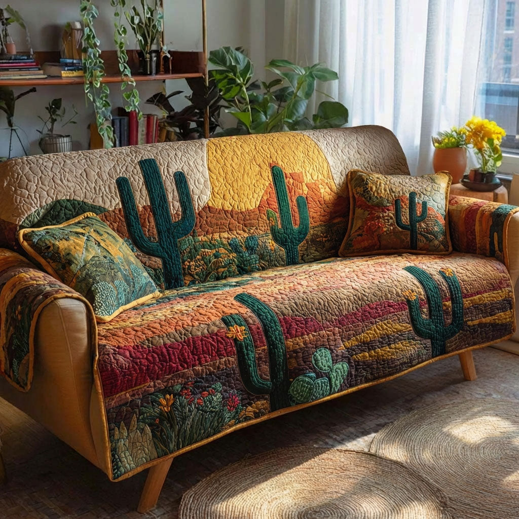 Desert Calm Quilted Sofa Cover Covers For Sofas Gifts For Cactus Lovers