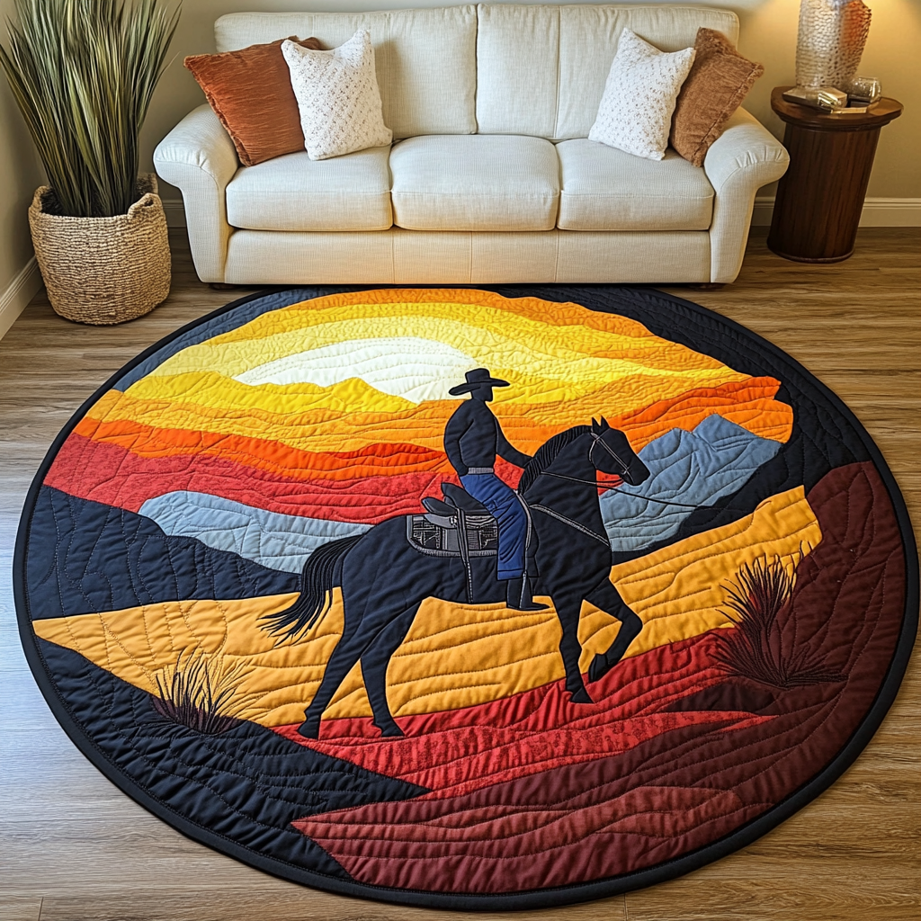 Desert Cowboy Quilted Round Mat Cool Circle Rugs Cool Gifts For Cowboys