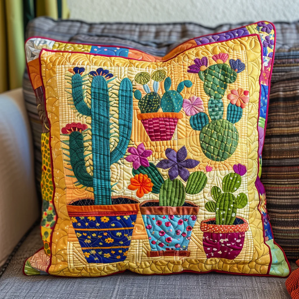 Desert Dreamscape Cactus Quilted Pillow Case Decorative Pillow Cover Gift For Women