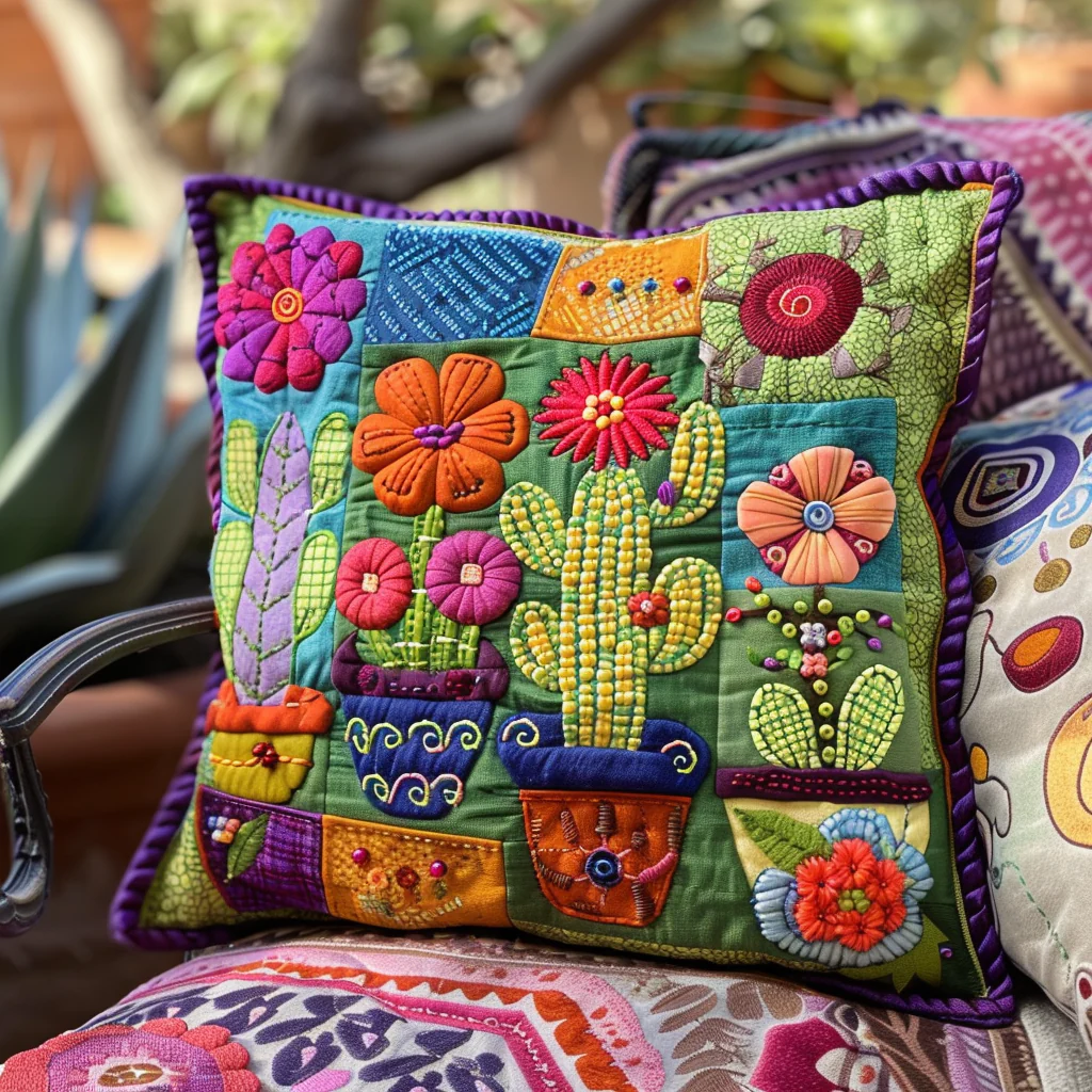 Desert Dreamscape Cactus Quilted Pillow Case Decorative Pillow Cover Gift Ideas For Dad