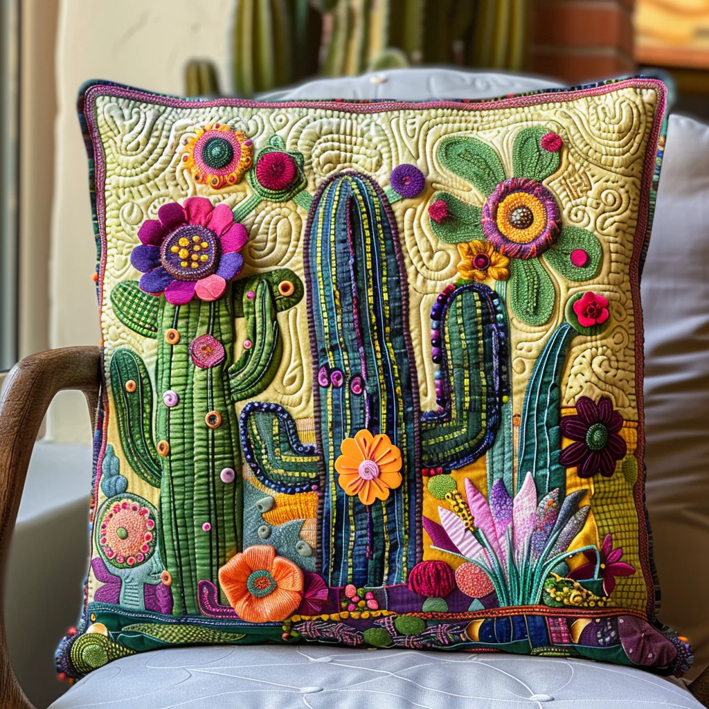 Desert Dreamscape Cactus Quilted Pillow Case Decorative Pillow Cover Gift Ideas For Grandma