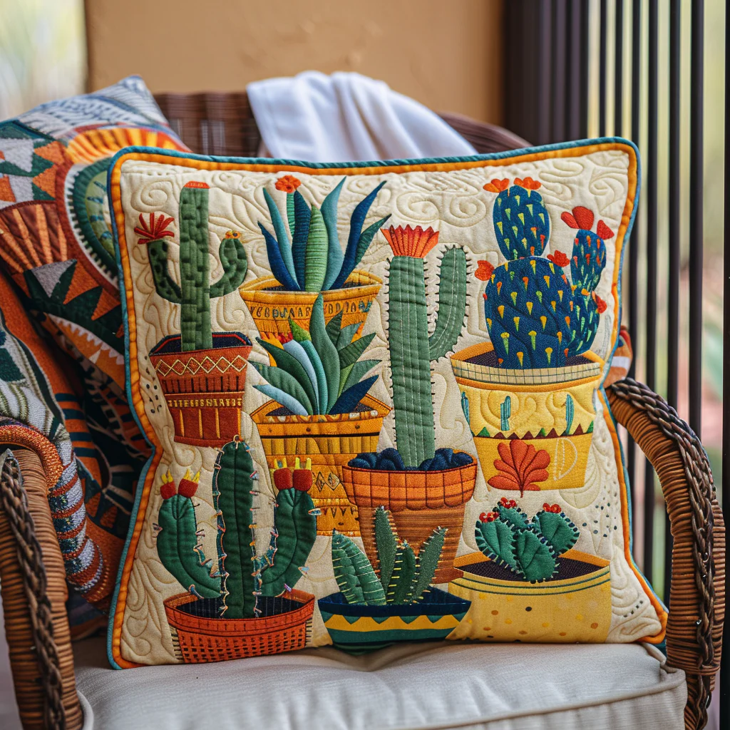 Desert Dreamscape Cactus Quilted Pillow Case Decorative Pillow Cover Gift Ideas For Mom