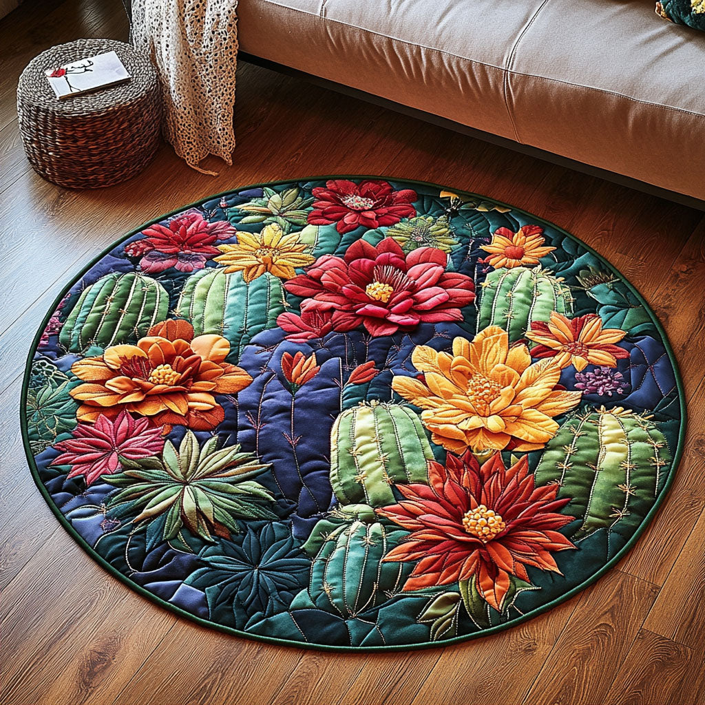 Desert Elegance Quilted Round Mat Small Round Mat Novelty Cactus Gifts