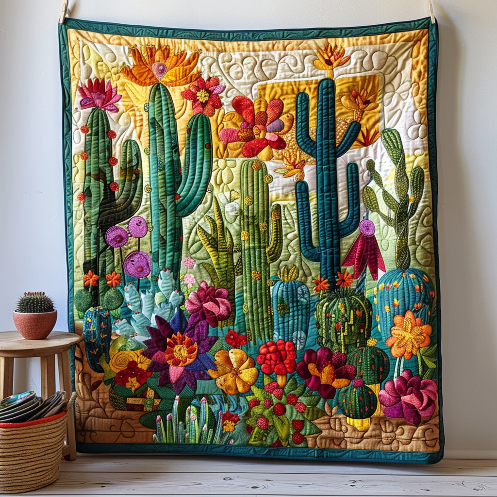 Desert Flower Cactus Explosion Quilted Blanket Quilt Comforter Sets Good Gifts For Your Mom