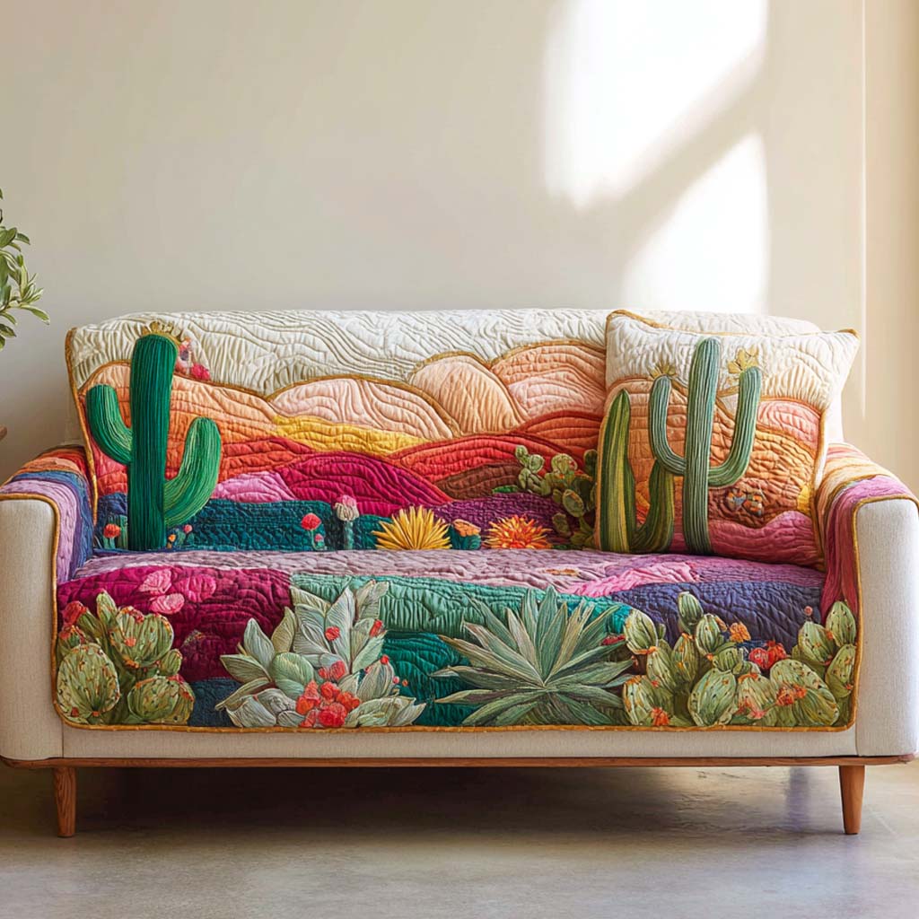 Desert Glow Quilted Sofa Cover Living Room Decor Ideas Gift For Cactus Lover