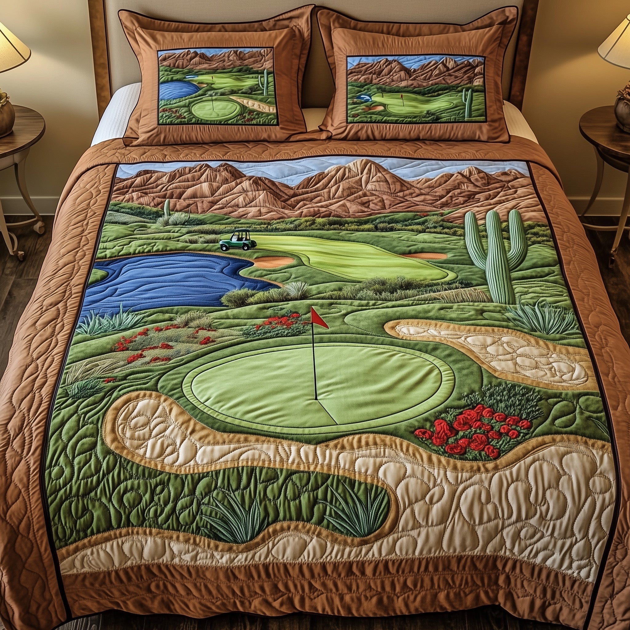 Desert Golf Haven Quilted Bedding Set Good Bed Sheet Sets Best Gift For A Golf Lover