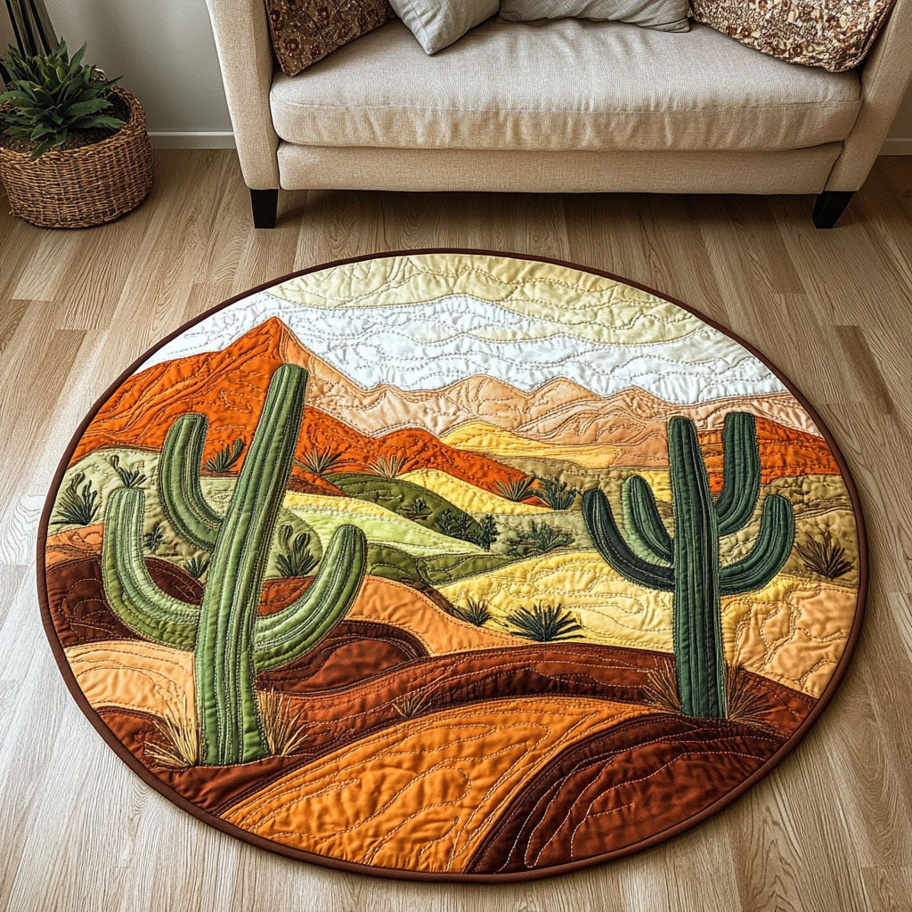 Desert Harmony Quilted Round Mat Round Matts Gift For Cactus Lover