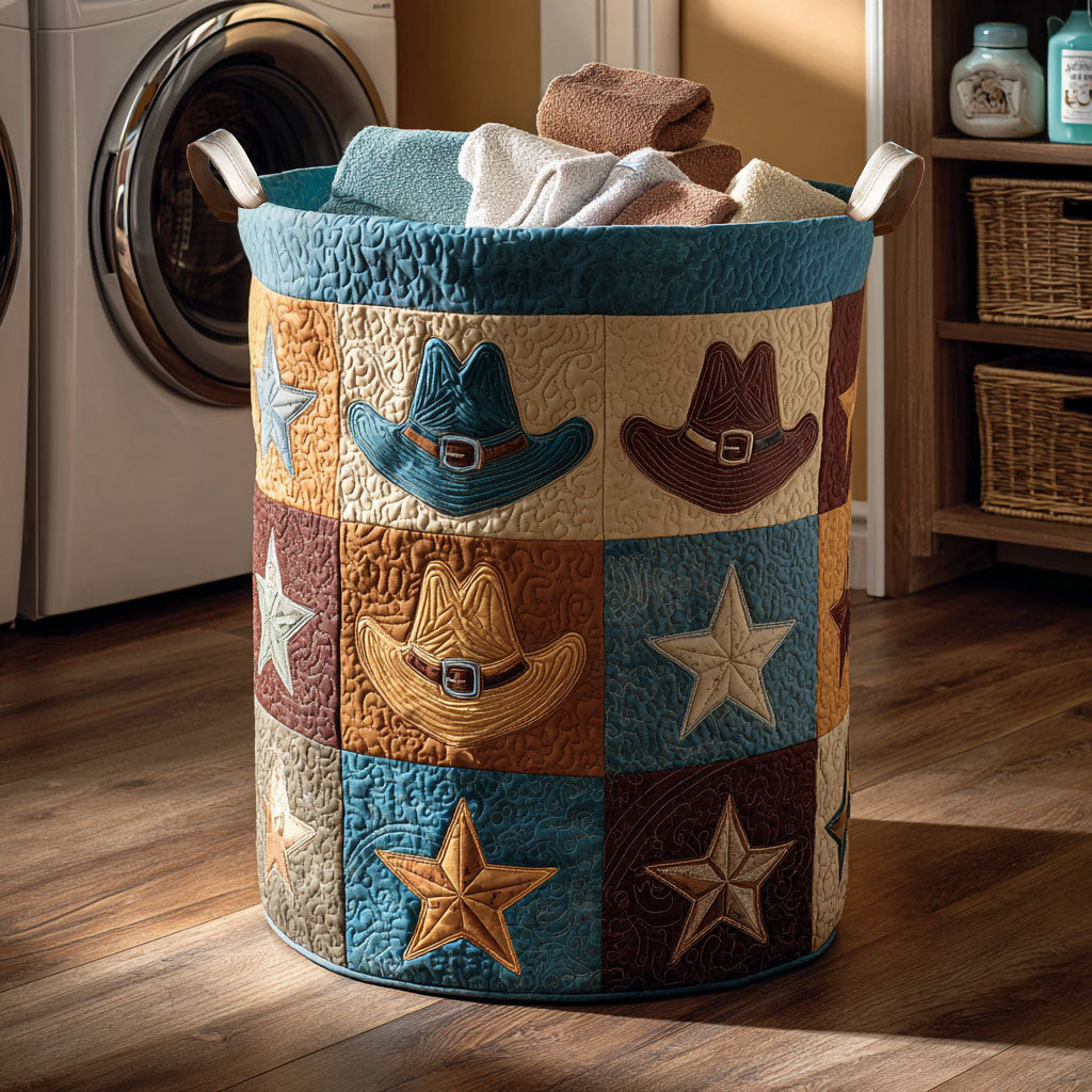 Desert Hat Dreams Quilted Laundry Basket Foldable Clothes Hamper Cowboy Christmas Gifts