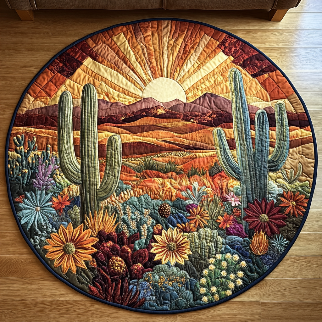 Desert Mirage Quilted Round Mat Round Carpet Rugs For Sale Christmas Cactus Gift