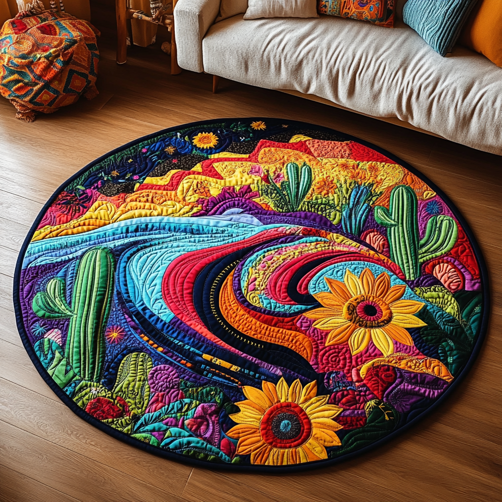 Desert Rose Serenity Quilted Round Mat Living Room Decor Gifts For Cactus Lovers