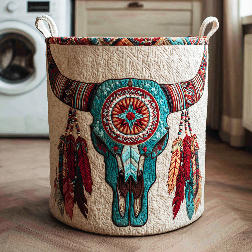 Desert Skull Symbol Quilted Laundry Basket Hamper Basket Native American Gifts Online