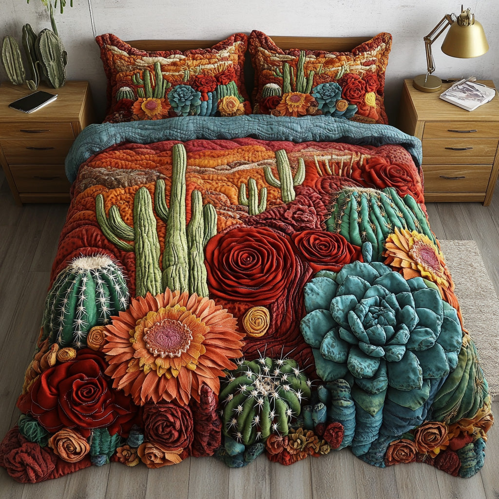 Desert Southwest Blooming Quilted Bedding Set Boho Bedroom Furniture Unique Gifts For Mother