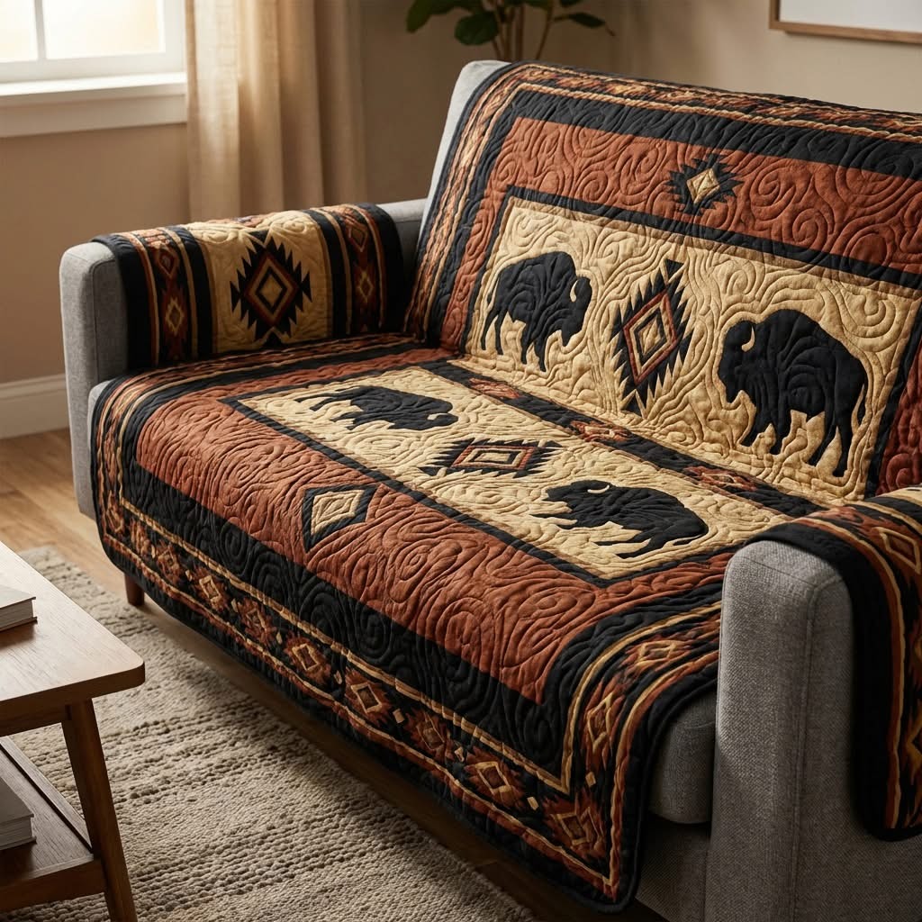 Desert Spirit Quilted Sofa Cover Southwestern Themed Couch Cover Native American Gifts