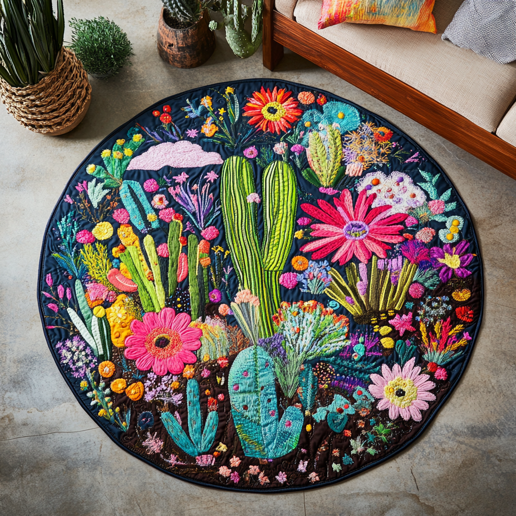 Desert Vibes Retreat Quilted Round Mat Living Room Decoration Cactus Gifts For Him