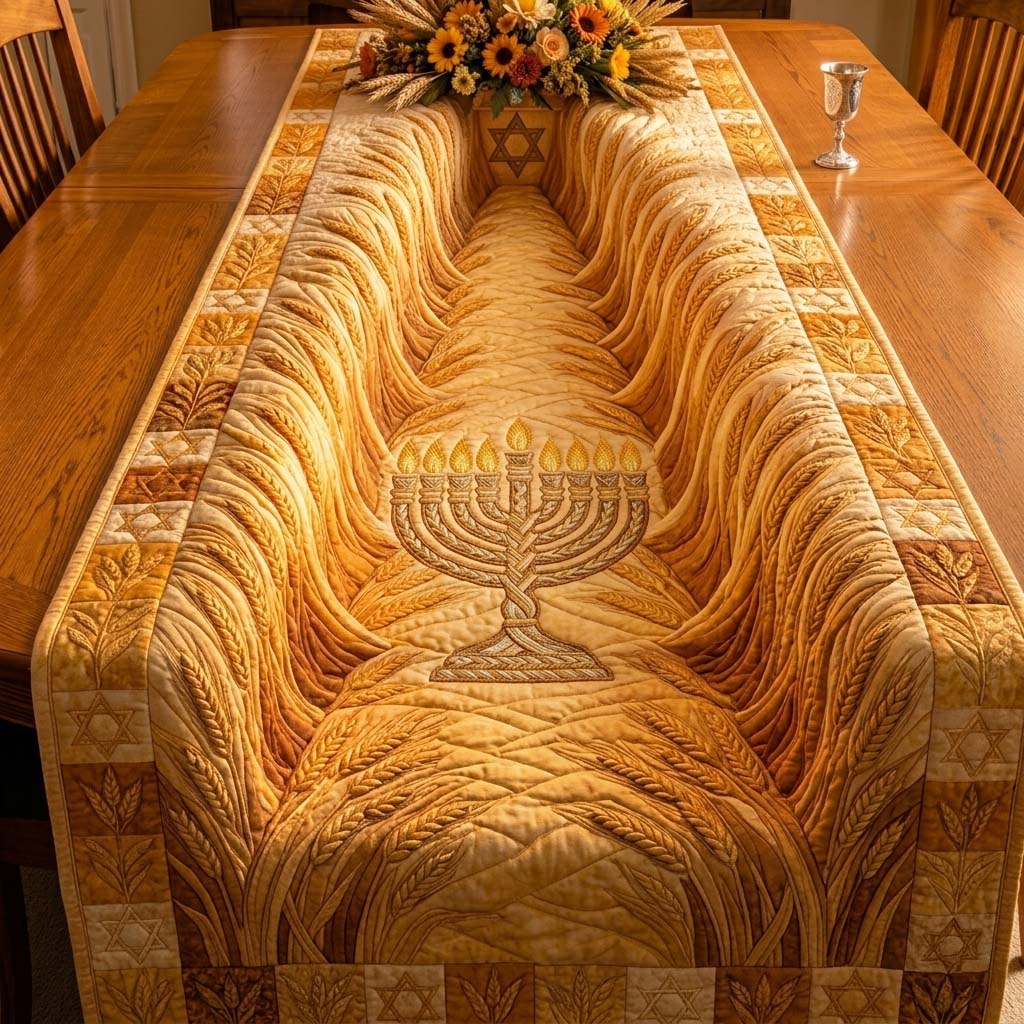Desert Wheat Valley Quilted Table Runner Seder Table Decor Passover Presents