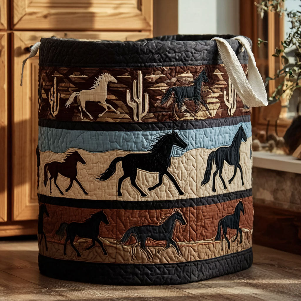Desert Wind Stallion Quilted Laundry Basket Laundry Clothes Basket Western Theme Ornaments