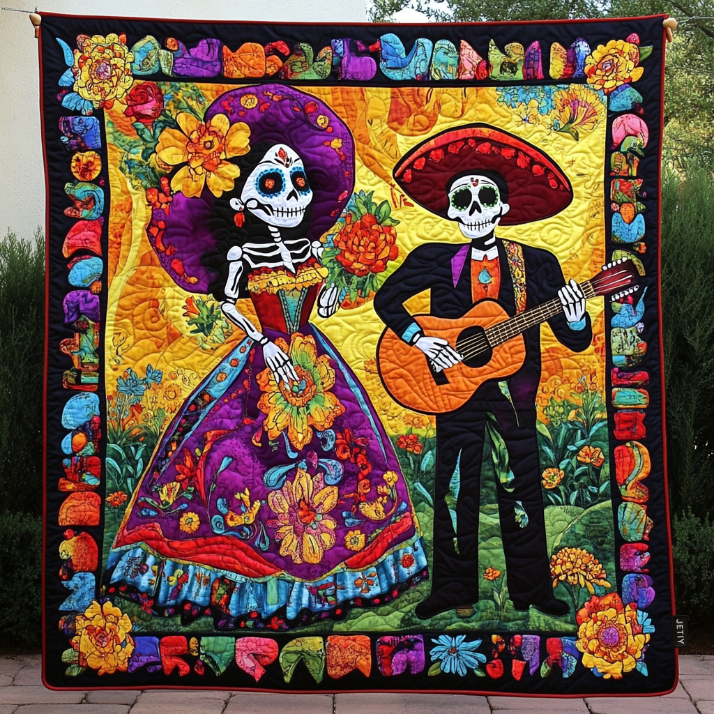 Dia De Los Muertos Quilted Blanket Best Bedspread Set Day Of The Dead Gift