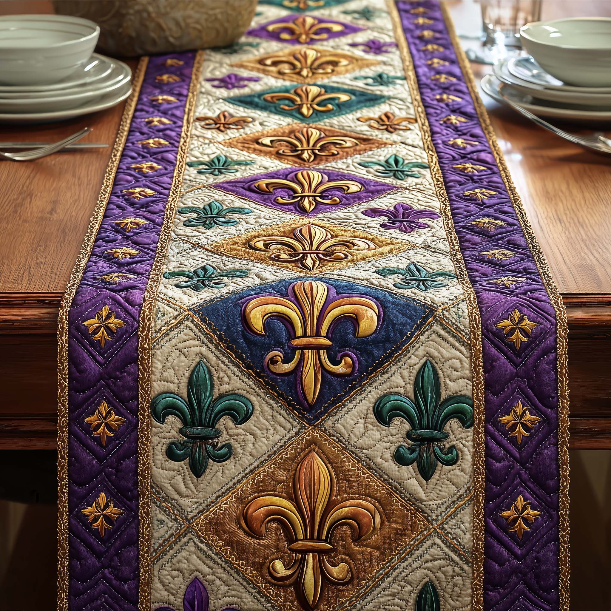 Diamond Fleur Quilted Table Runner Dining Table Ideas Mardi Gras Gifts Items
