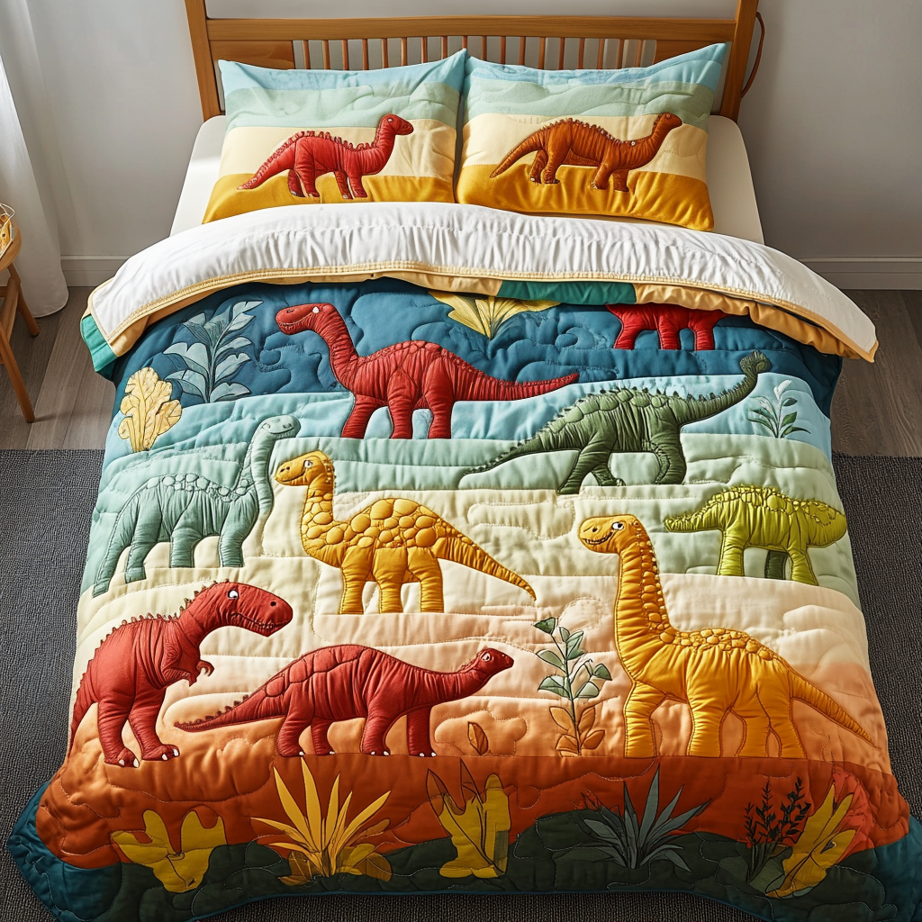 Dino Dreams Quilted Bedding Set Best King Sheets Gifts For Dinosaur Lovers