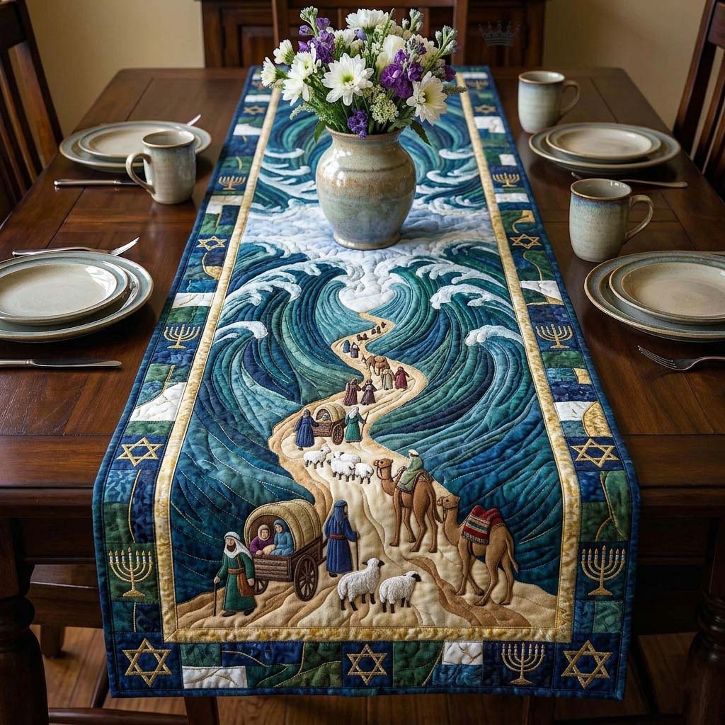 Divine Crossing Path Quilted Table Runner Seder Dinner Table Setup Gift Jewish
