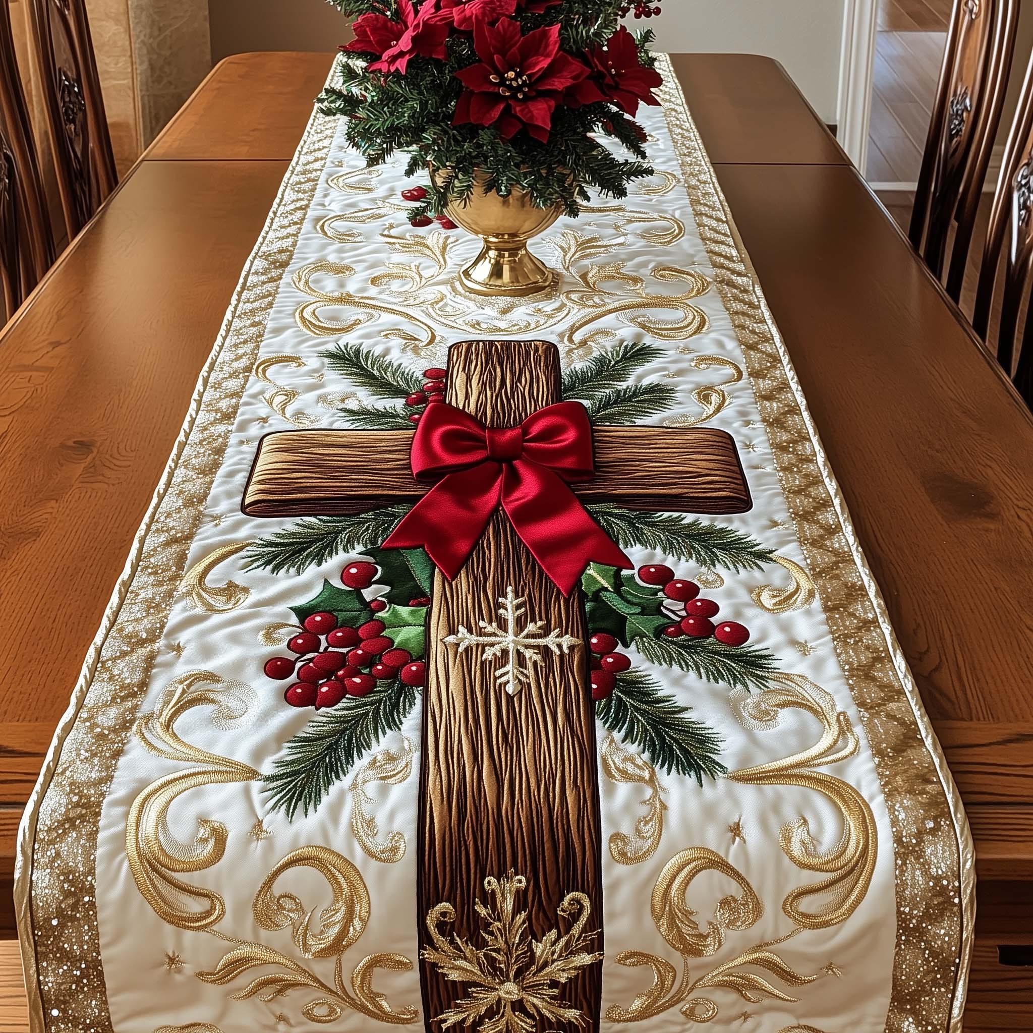 Divine Light Quilted Table Runner Holiday Dining Table Decor Nice Christian Gifts