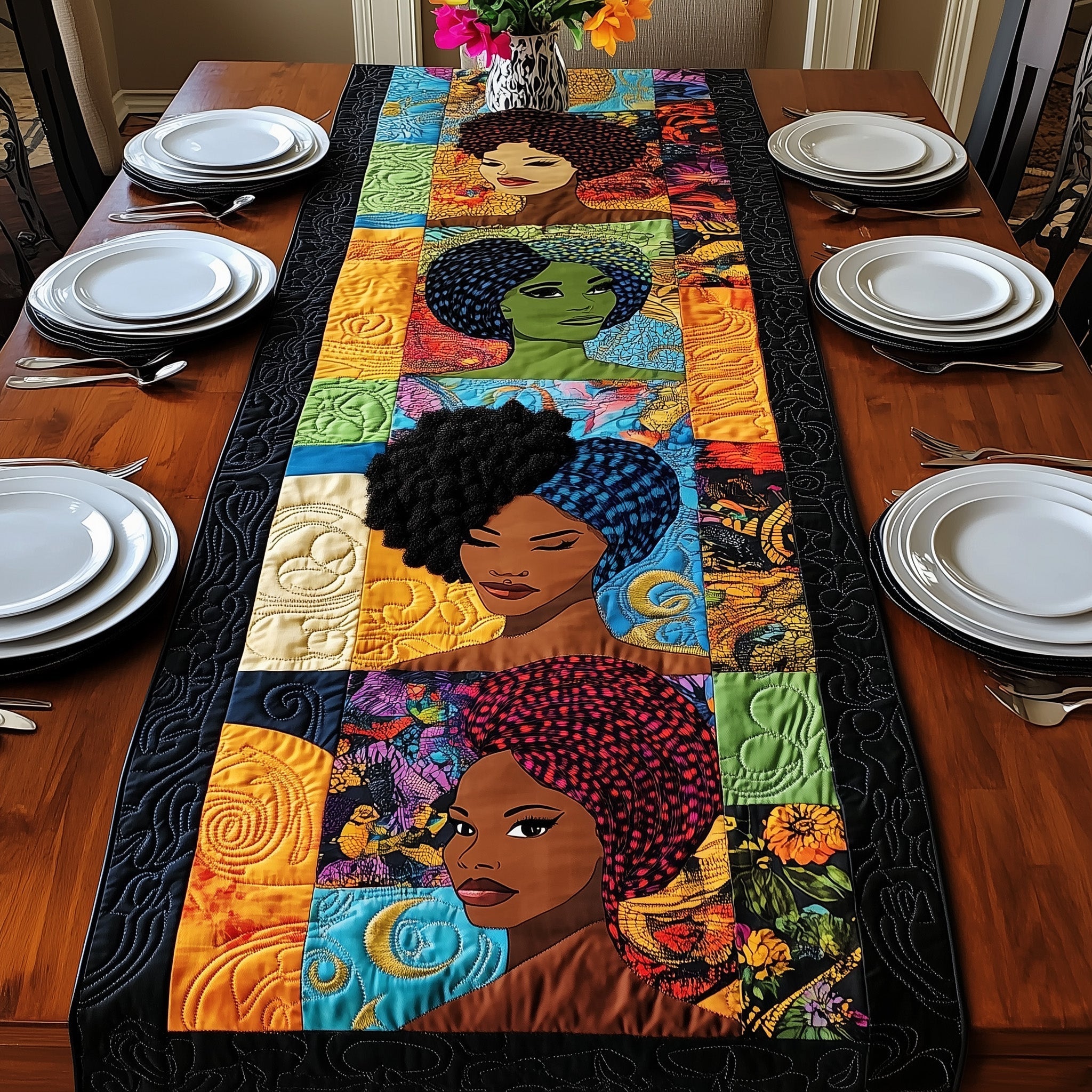 Divine Melanin Quilted Table Runner Dining Table Centerpiece Gifts For Black History Month