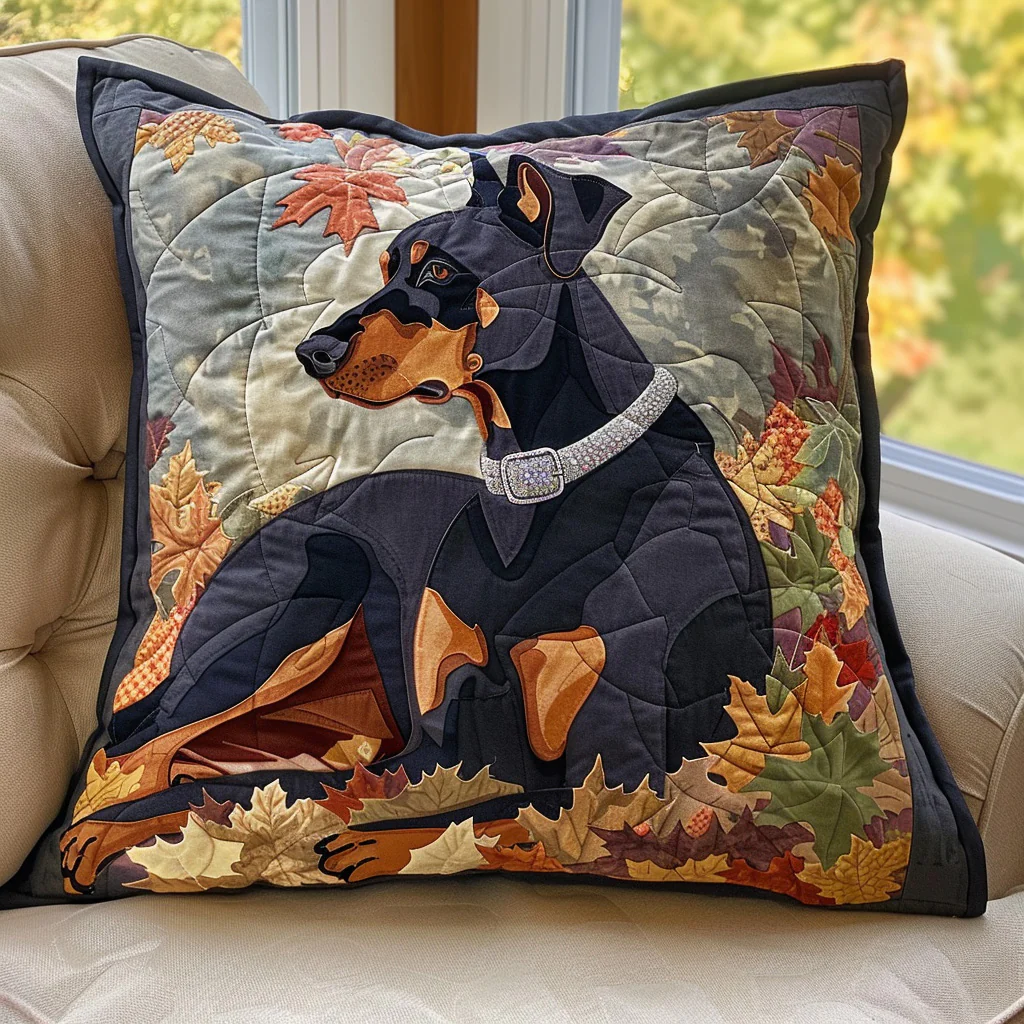 Doberman In The Leaves Quilted Pillow Case Pillow Protector Covers Best Gift For Him