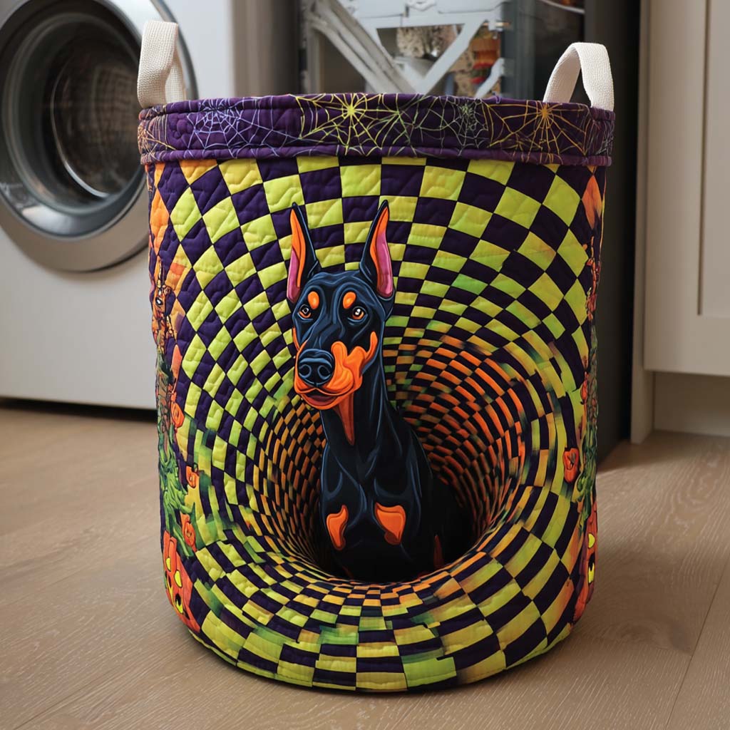 Doberman Spiral Glow Quilted Laundry Basket Unique Laundry Hamper Gifts For Halloween Lovers