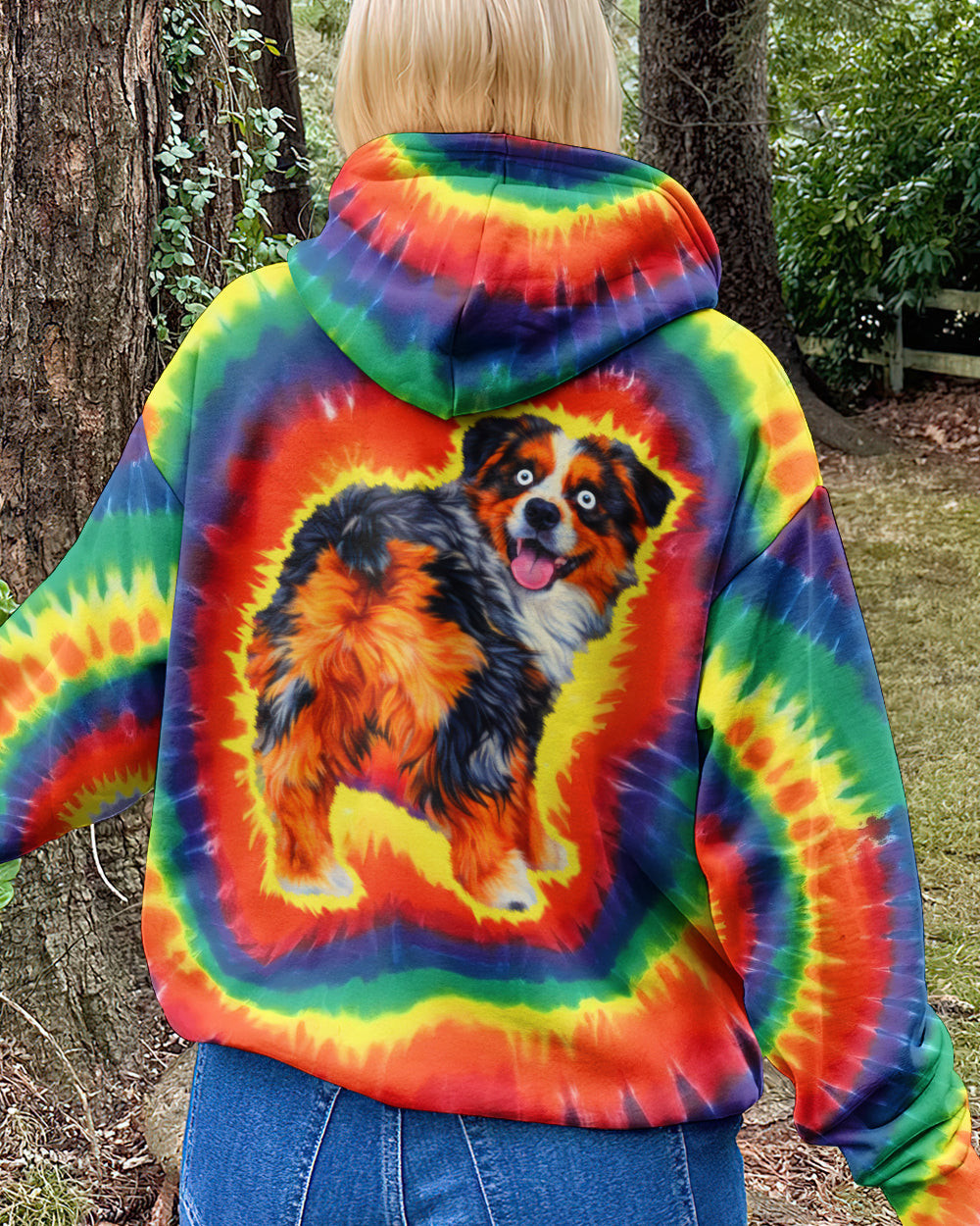 Dog Australian Shepherd Colorful Swirl Hoodie Vibrant Psychedelic Art Unique Gift For Dog Lover