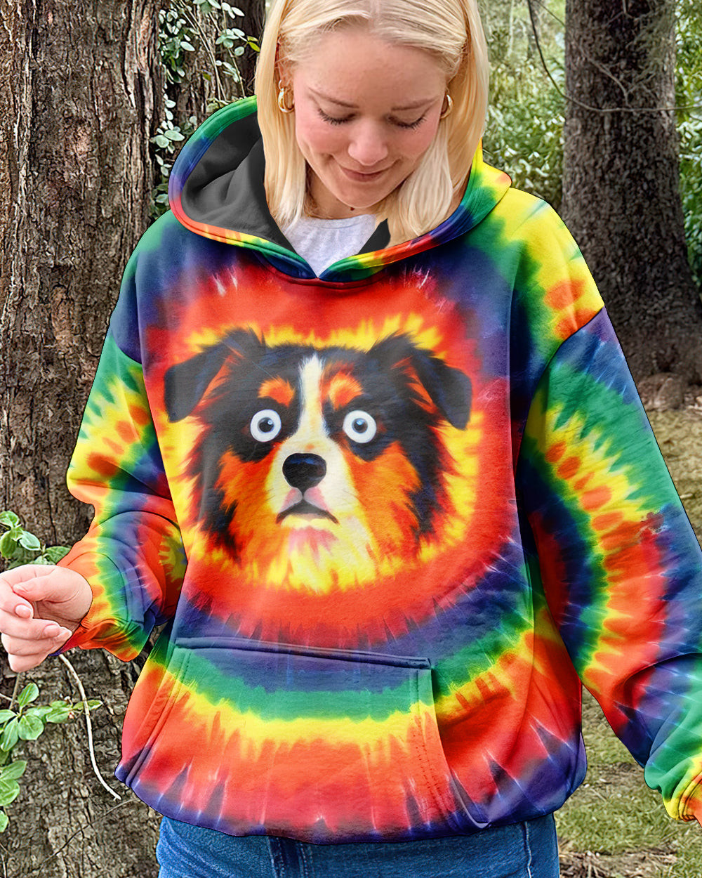 Dog Australian Shepherd Colorful Swirl Hoodie Vibrant Psychedelic Art Unique Gift For Dog Lover - Image 2