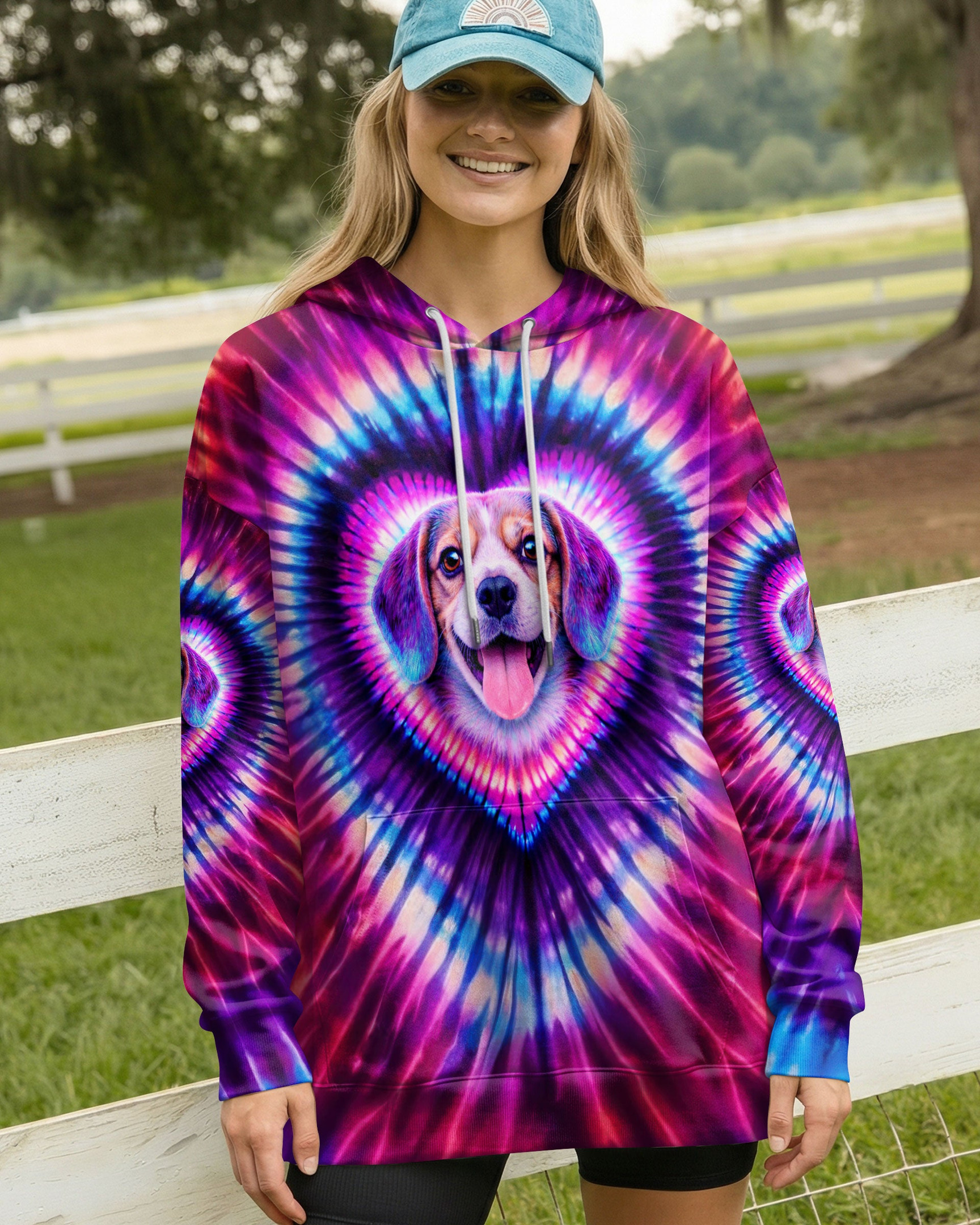 Dog Beagle Heart Swirl Tie Dye Hoodie Unique Vibrant Colorful Pullover Gift For Women - Image 2
