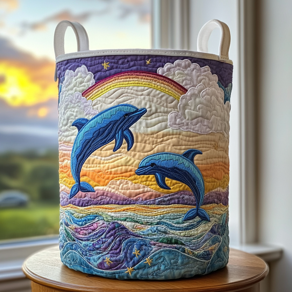 Dolphin Crest Quilted Laundry Basket Clothes Hamper Dolphin Gift Shop