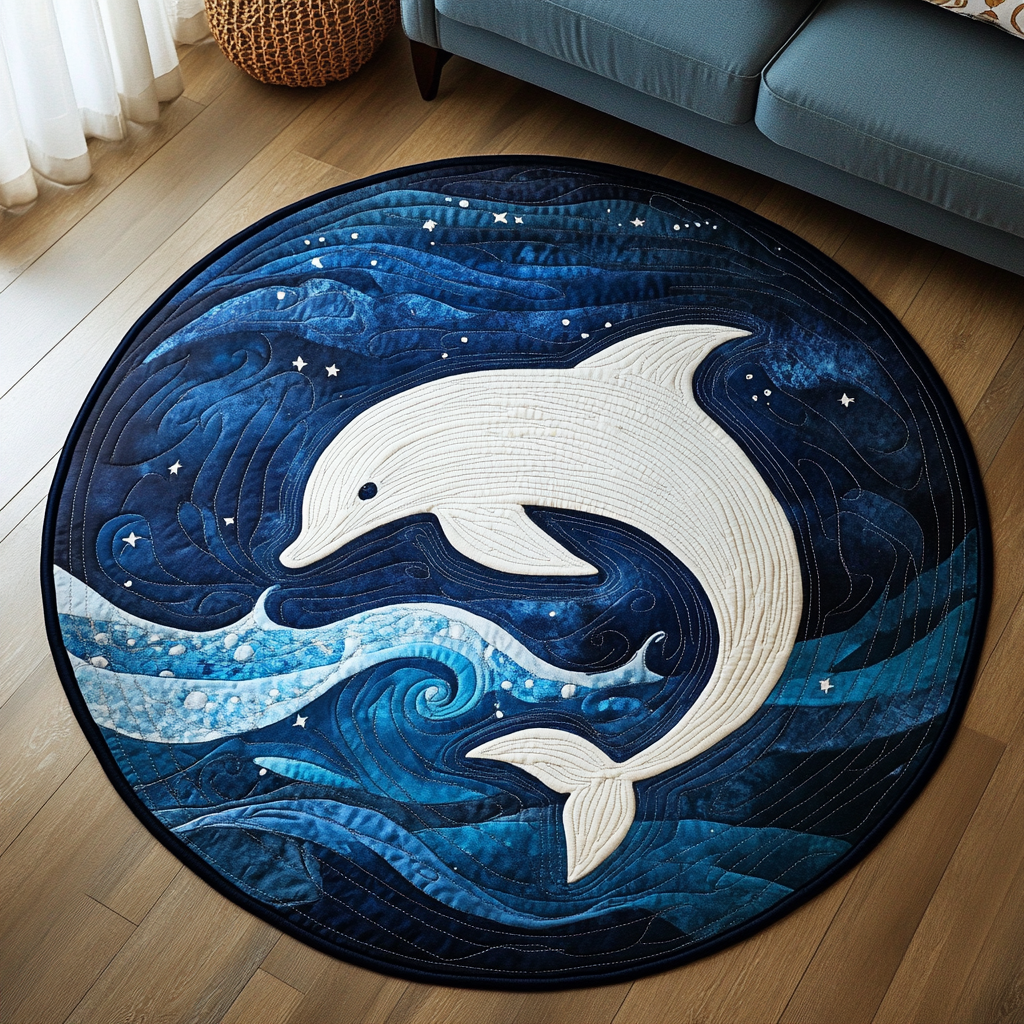 Dolphin Dance Quilted Round Mat Round Kitchen Carpet Fishing Father's Day Gifts