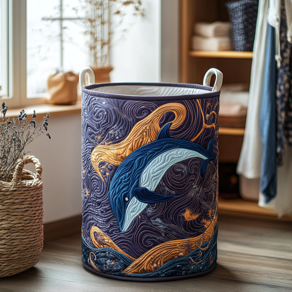 Dolphin Tide Quilted Laundry Basket Best Hampers Best Gifts For Dolphin Lovers