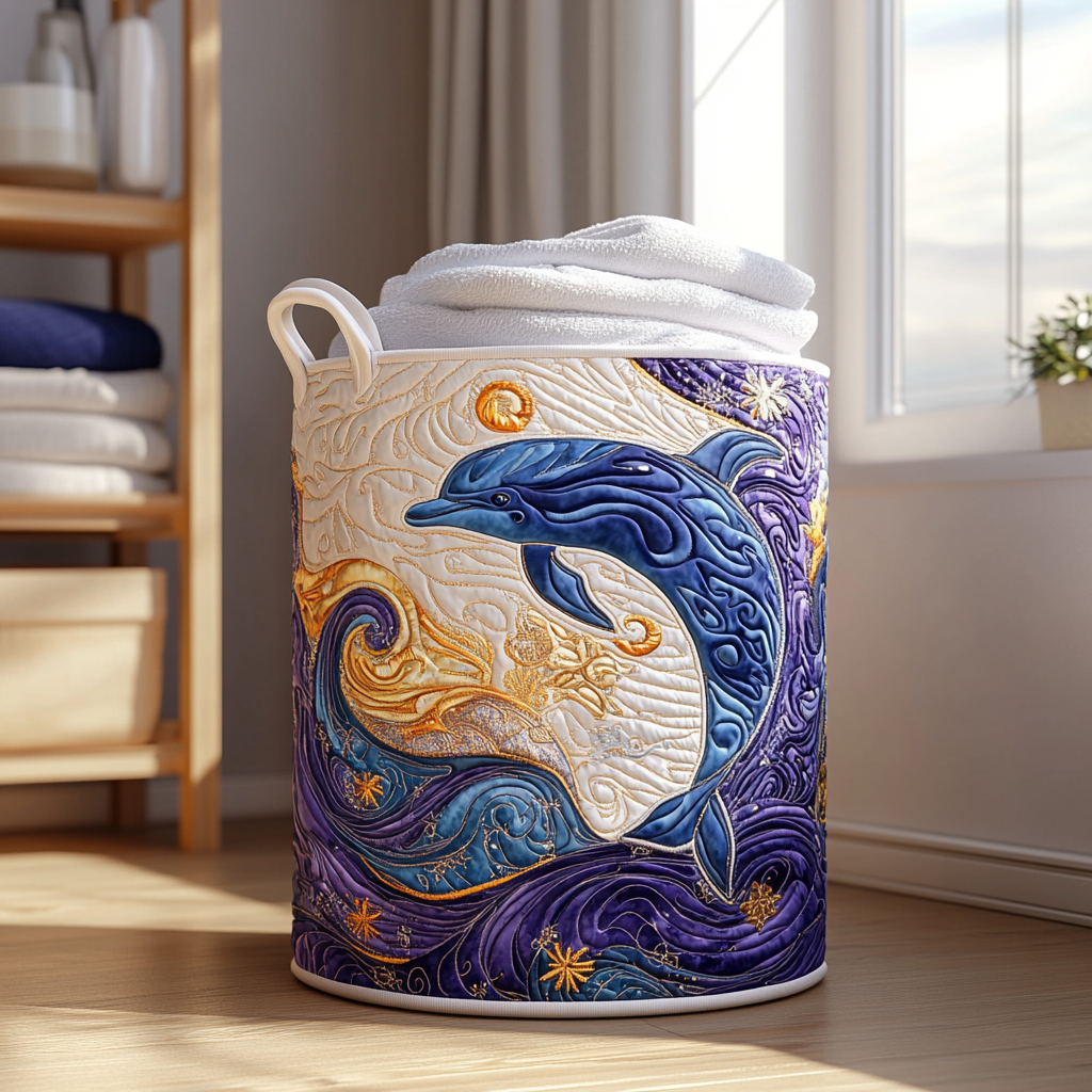 Dolphin Wave Quilted Laundry Basket Unique Cool Laundry Basket Dolphin Mother'S Day Gift