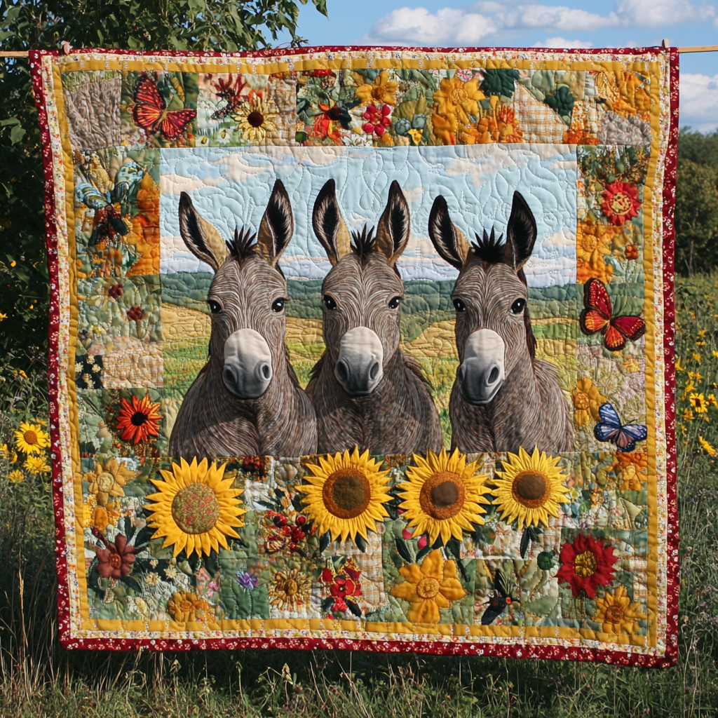 Donkey-Inspired Sunflowers Quilted Blanket Bed Room Decoration Donkey Related Gifts