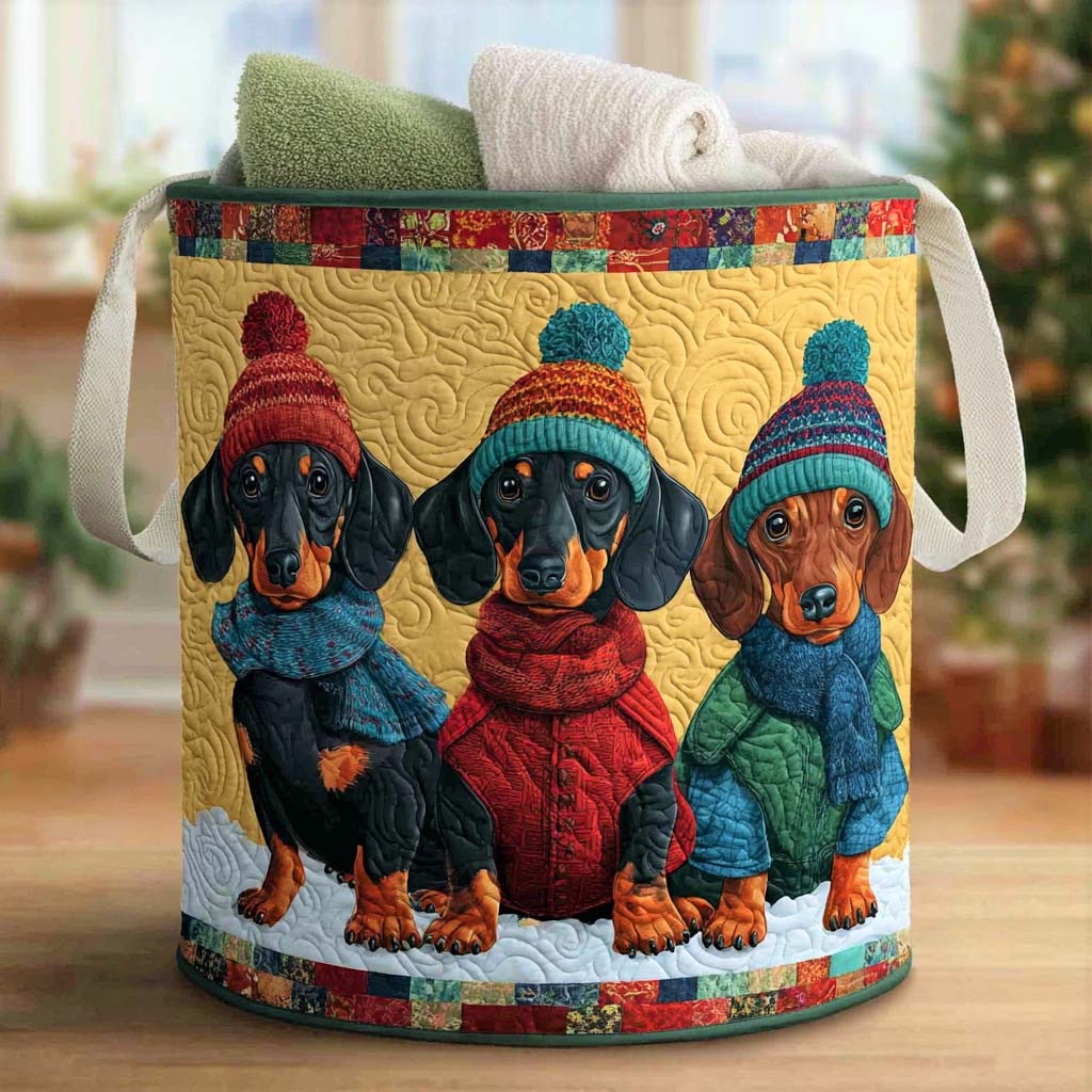 Doxie Family Quilted Laundry Basket Best Clothes Basket Dachshund Gifts For Dog Lovers