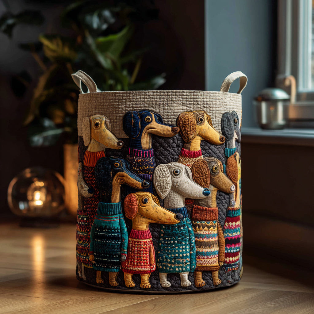 Doxie Friends Quilted Laundry Basket Best Clothes Hamper Unique Gift For Her