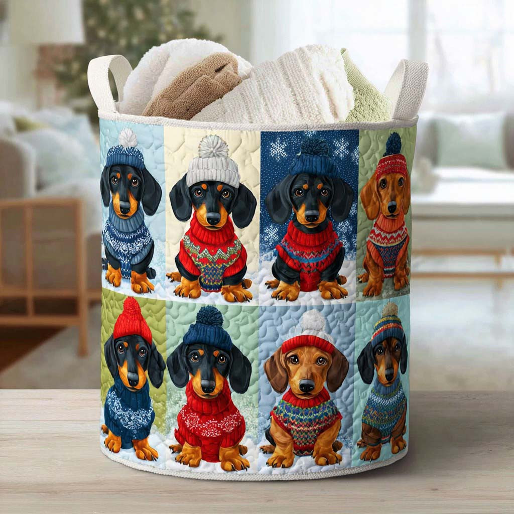 Doxie Squad Quilted Laundry Basket Unique Clothes Hamper Dachshund Related Gifts