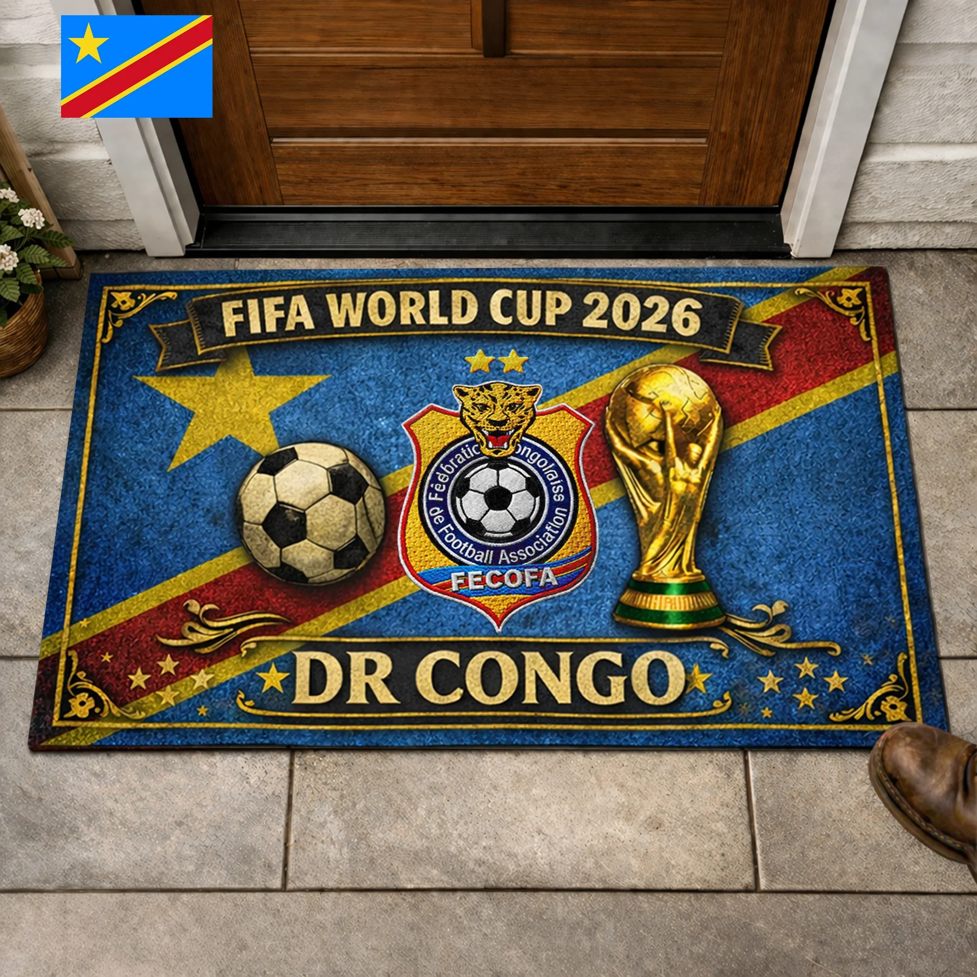 DR Congo FIFA World Cup 2026 Doormat DR Congo National Football Team Merch Football Fan Merch