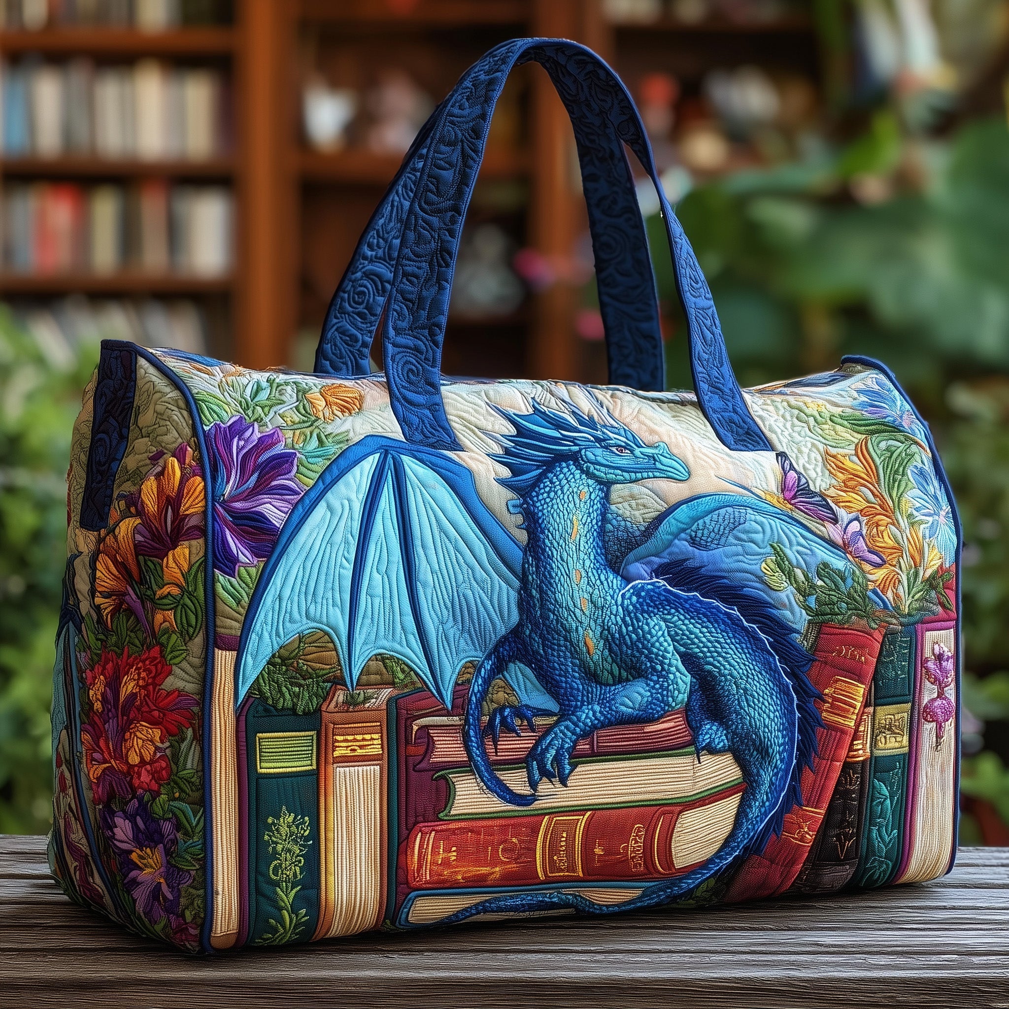 Dragon And Books Quilted Duffle Bag Good Weekender Bags Unique Gifts For Mom