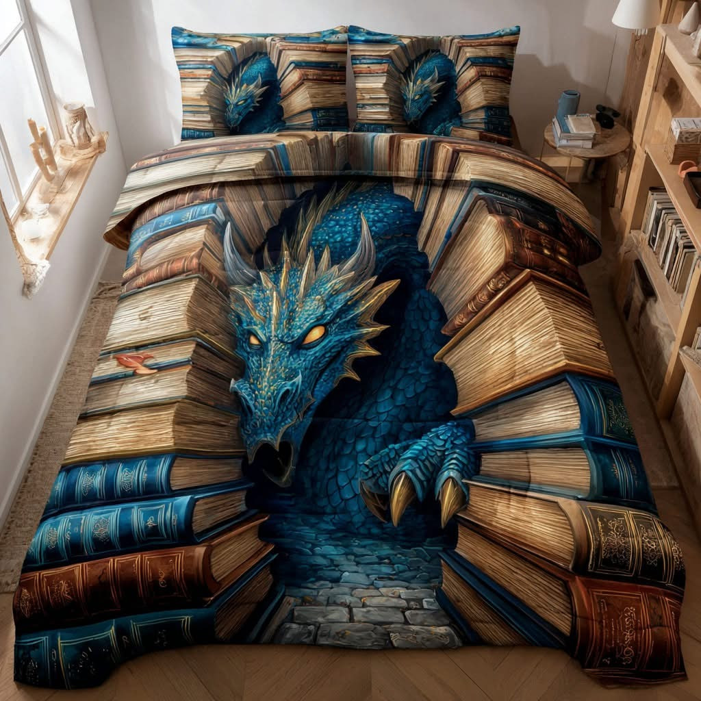 Dragon Bookish Quilted Bedding Set Bedroom Decoration Gifts For Book Lovers