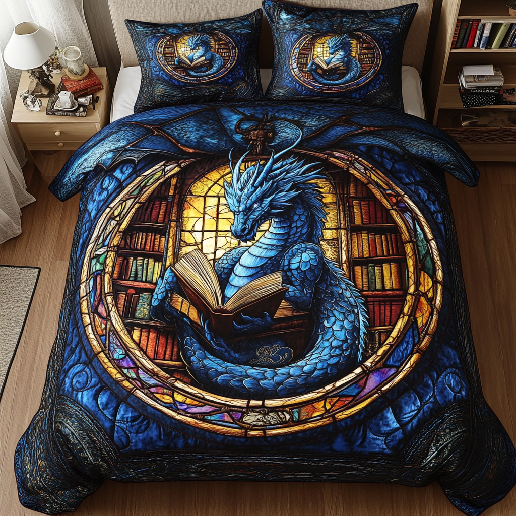 Dragon Fire Quilted Bedding Set Cute Bedsheets Dragon Gifts For Brothers
